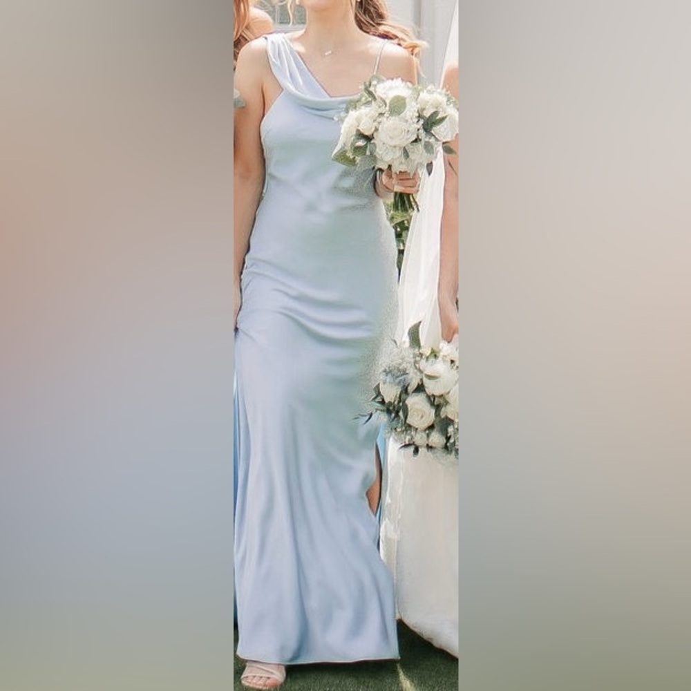 Custom Ordered Light Blue Satin Maxi Bridesmaid/Wedding Guest Dress